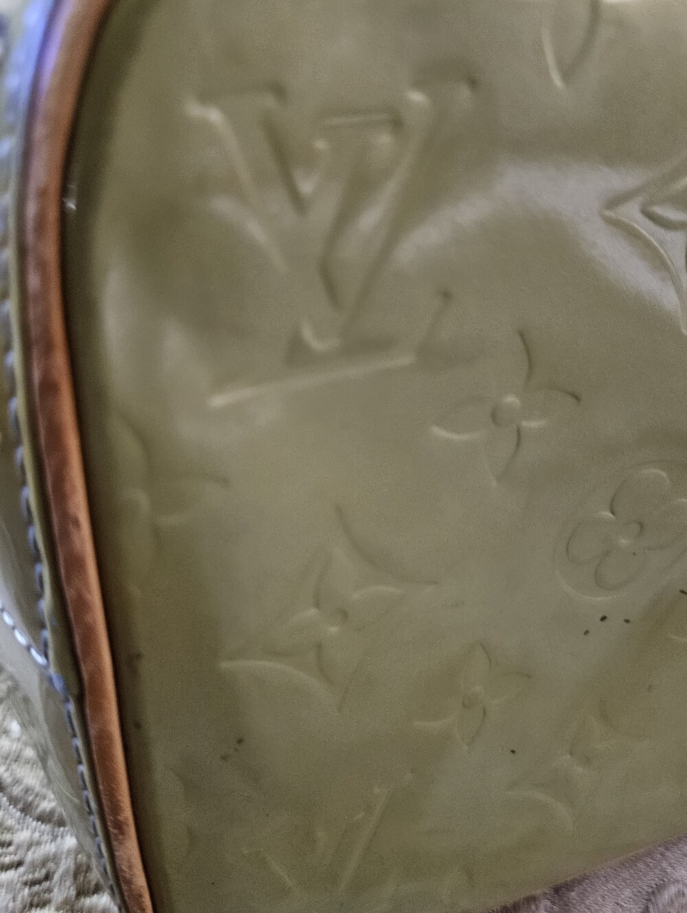 Louis Vuitton Olive Patent Monogram Leather Tote with Tan Straps - Picture 11 of 12